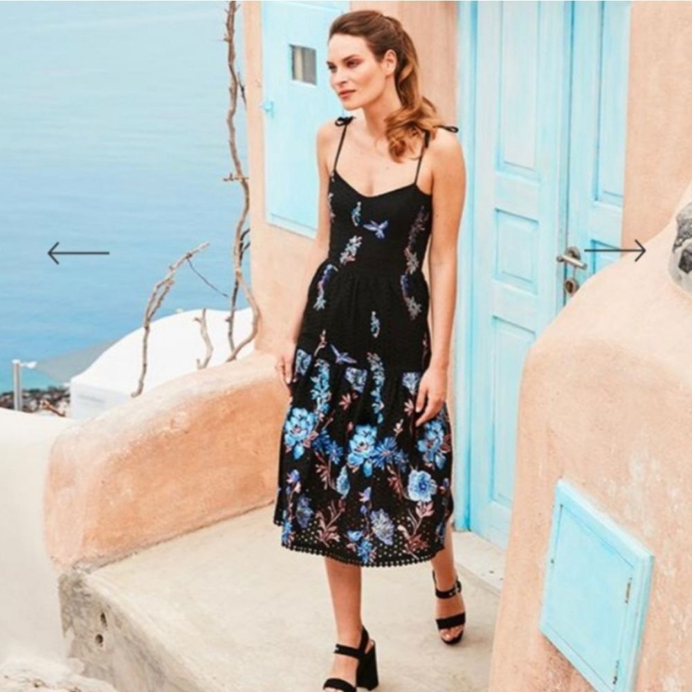 Dress The Population Abbie Black Pink Floral Dress Midi Cami Straps NWT XL